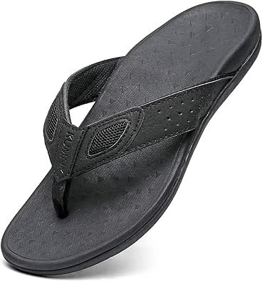 KUMNY Mens Sandals with Arch Support Orthotic Flip Flops for Plantar Fasciitis Flat Feet Indoor Outdoor Beach Slippers